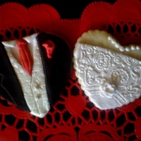 Bride And Groom From Lindy's "Bake Me, I'm Yours: Cookies" (pattern included in book).Decorated with Chocopan fondant. Gown and vest...