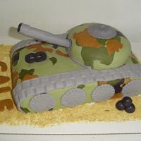 Army Tank Cake Fondant cake and decorations, dowel rod for cannon.