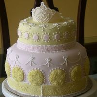 Princess Cake Just practicing. 9 & 6 inch devils food, filled with buttercream, covered in mmf, royal icing piping . I am still working on it. It...