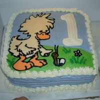 Witzy First Bday first cake ever - witzy and grass is FBCT, everything is BC. for my son's first birthday tiered 1/2 vanilla and 1/2 chocolate cake...