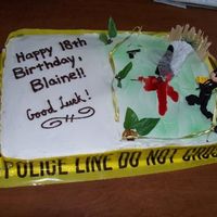 Crime Scene Investigation This cake was made for a boy who is going to school to become a CSI. It turned out to be pretty gruesome, but was a hit at the party.