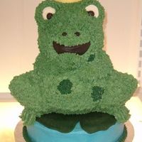Frog Prince Chocolate cake with Buttercream icing and fondant lilly pad and crown. Made from Wilton Bear Pan. For a coworker's granddaughter'...