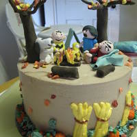 Bonfire 2010 Wanted to do something with Charlie Brown for the family bonfire. Had lots of fun with this cake. Banana cake with chocolate & peanut...