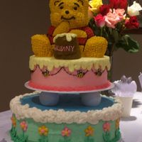 Winnie The Pooh This was my first tiered cake. Had a blast making it! It's yellow cake with BC icing. Used the Wilton stand up bear pan for Pooh and...