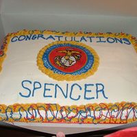 Marine Cake Champagne cake with raspberry filling and buttercream icing. The emblem is a FBCT. My first one. This was made for a marine who just...
