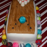 Bowling Cake is covered with mmf. Decorations also made with mmf.