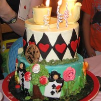 Topsy Turvy Alice In Wonderland Cake One of my first efforts using fondant accents, It was summer 2009 and the fondant was too soft in my un airconditioned house.