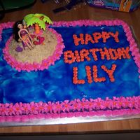 Luau Cake This is a 1/2 sheet cake I designed for a luau themed party. The birthday girl is a big Polly pockets fan so I put her on an island of a...