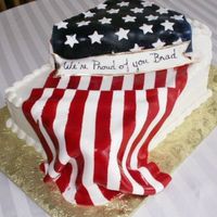 Bradflag Sheet cake plus with fondand flag and tag that say "We're proud of you Brad" for a young man leaving for boot camp. Flag...