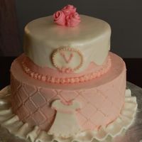 Pink Dress Cake This was for a shower for a little girl who is 2 and just got adopted. Iced in buttercream with fondant accents