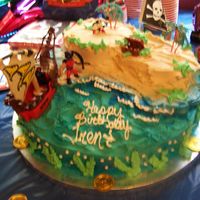 Treasure Island Pirate Birthday I done this cake for my son's 6th birthday, it's just buttercream, and yellow cake