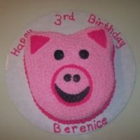 Pig Pig done using a round pan and cutting out cake from another for ears. All done in buttercream. Thanks for the idea from Cake Central...