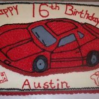 16Th Birthday Car cake I did for a friend's 16th birthday. I used the race car pan and placed it on top of a 1/2 sheet cake. All decorations in...