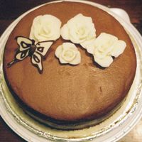 Practice Cake This was a practice cake using my candy clay roses and chocolate free-handed butterflies (which I wasn't too happy with)!