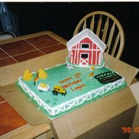 Down On The Farm This is a white cake iced in buttercream, with the Wilton house pan that I iced in buttercream to look like a barn. The haystacks are...