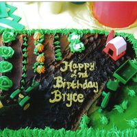 Farm White cake, buttercream icing I did this for my son's 2nd birthday. He wanted to play with it more than eat it.