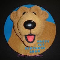 Bear In The Big Blue House Bear from Bear in the Big Blue House. Carved from a 9" round and half of a 6" ball pan, covered in sugarpaste (fondant)