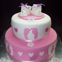 Pink Baby Shower Cake This cake was designed by the customer, so I can't take credit for that. The booties and feet templates were from this site so I can&#...