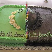 Over The Hill 30Th Birthday My dh's 30th over the hill cake. Choc./choc. w/BCI. half green w/white roses and half black w/black roses. 30 candles. "It's...