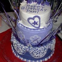 Purple_Explosion_1_Medium.jpg I made this cake for my friend Patti's birthday. THe bottom layer is lemon with a strawberry filling. Layer 2 is carrot cake w/cream...