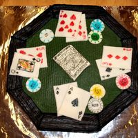 Poker Table My uncle loves Texas Hold 'Em, so I made this cake for his 67th bday. White cake, BC frosting, MMF cards & poker chips, all...