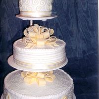 Quinceanera Cake My partner and I do cakes together and this was our first big job.... We were impressed. The bows were a first also. Iced in buttercream...