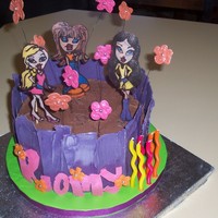Bratz Banana cakes iced with chocolate ganache, choc panels and choc bratz.
