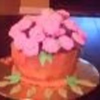 Flower Pot THIS CAKE WAS DONE WITH BUTTERCREAM ICING PER REQUEST WITH FONDANT ACCENTS. USED MINI CUPCAKES AS FLOWERS.