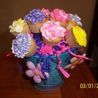 Cupcake Boquet I used mini cupcakes for these, I think they look better. This was for my cusin she broke her leg in a car accident..TLF!!!.