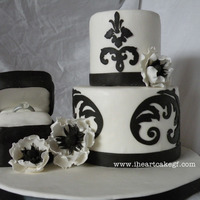 Engagement Cake dummy cake for fair, gumpaste anemones, design cut with circut