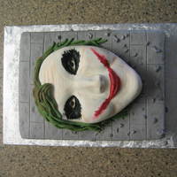 Batman Beyond The Joker The Joker is hand carved. Covered with fondant. Face details painted on with icing colors. The bottom cake is covered with buttercream...