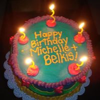 Michelle And Becky's Birthday Cake This cake was inspired by The Whimsical Bakehouse book. Unfortunately the only pictures I was able to take were after the candles were lit...