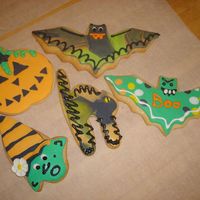 Halloween Cookies Witch Cat Bat Pumpkin My first professional looking sugar cookies from a class I took with the owners from Flour Pot (they have a book too) Rolled Fondadnt with...