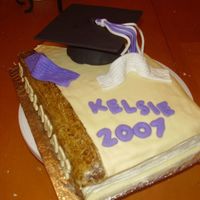 Graduation Cake White cake with raspberry buttercream filling. covered in fondant and fondant accents. This is my first book cake and I had trouble with...