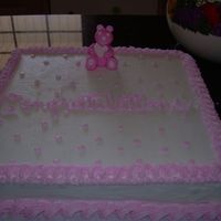 Baby Shower Cake I covered a stawberry cake with buttercream and made the teddy bear out of fondant.