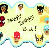 Superhero Birthday Cake My son wanted a superhero cake with his favorite superheroes on the cake. So I tried chocolate writing. First time ever attempted chocolate...