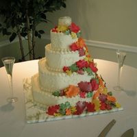 Barb's Autumn Wedding This is a buttercream icing octogon shape with sugar dough leaves.