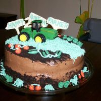 Tractor 2Nd Birthday Cake Chocolate Ganache icing...used a metal tractor so my son could have one to play with. Dirt made out of chocolate cookie crumbs; vegetables/...