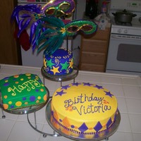Mardi Gras Bday Party Cake mardi gras theme party. Cakes covered in buttercream.