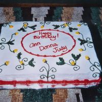 Happy Birthday Cake made for co-workers "birthdays for the month". Banana flavored white cake.