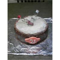 21St Barrel Alcohol Cake 21st birthday cake made from bundt cake pan, homemade rock candy, and real mini bottles of alcohol. I could of done better on the barrel...