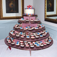 July 3Rd Wedding Cupcake Tower Pink lemonade cupcakes with lemon buttercream and red or blue fondant stephanotis; s'mores cupcakes with chocolate ganache,...