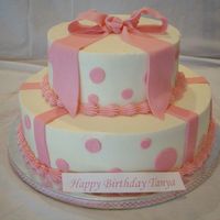 Pink Birthday Cake Buttercream icing with fondany accents and gumpaste bow
