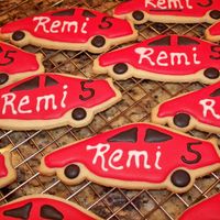 Racing Car Cookies Coordinated with the Race track cake