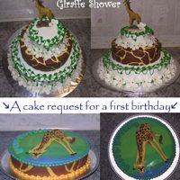 Giraffe Cakes The top cake is a baby shower cake request, nothing too fancy to say about that one. The bottom cake was covered in fondant and colorflow...