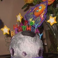 Zoom Around The Moon My nephew asked for a moon and rocketship cake for his 3rd birthday, and this is what I came up with. I covered the ball cake in the MMF (...