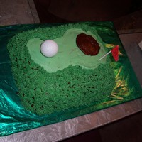 The 19Th Hole This a square cake I made for my golfing friends b-day. It is a rectangle yellow cake that is frosted in chocolate buttercream under the...