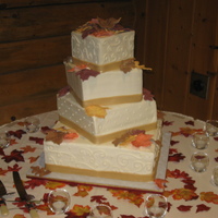 Autumn Leaves buttercream with fondant leaves and ribbons