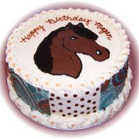 Megan's Horse Cake 9" french vanilla cake- FBCT horse made to look like daughter's favorite horse- I tried the edible images paisley design sheets...