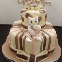 Hello Kitty I wanted to have a go at the stripe style cake. I had been given a cloour scheme to work with. Decided to add Hellow kitty and birthday...